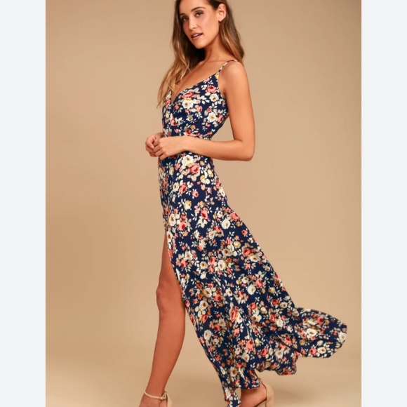 Lulus XL Everlasting Bliss Flowy Blue Floral Print Maxi Dress Long Party Date - Picture 3 of 9